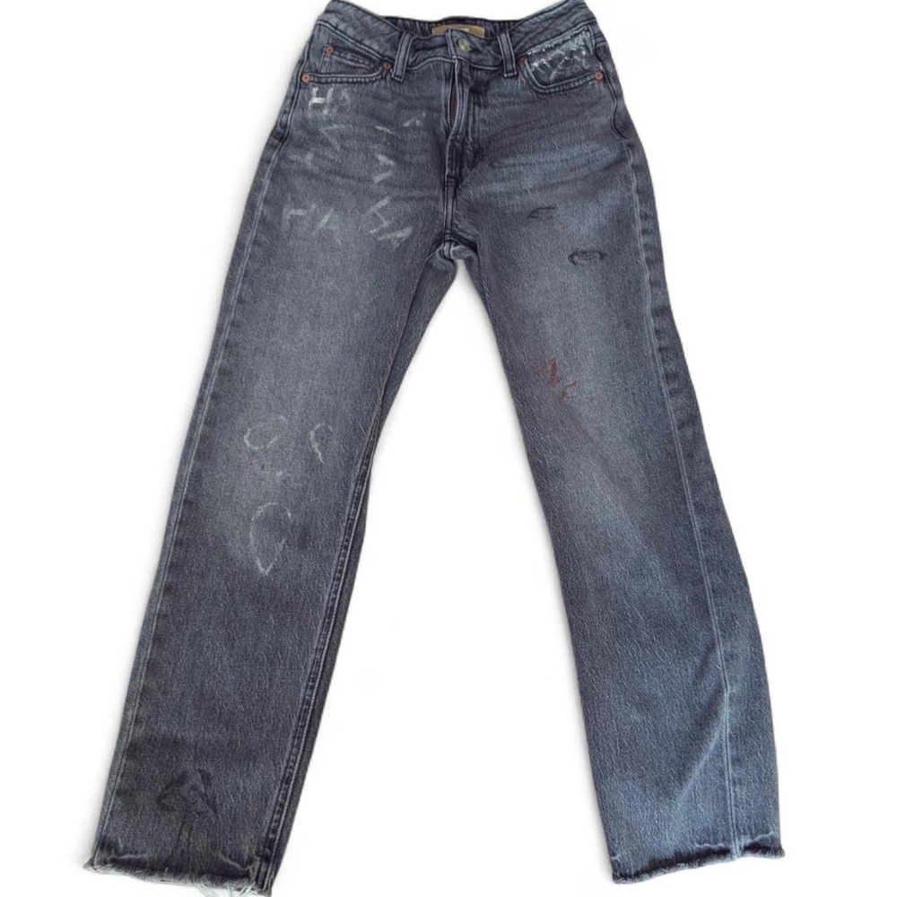 Vintage Black Faded DIY High Rise Jeans Straight Leg Skater Grunge Womens 0 24
